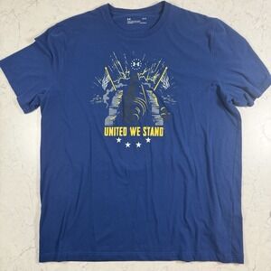 Under Armour T Shirt Mens Large Blue United We Stand Loose Fit Heat Gear Tee